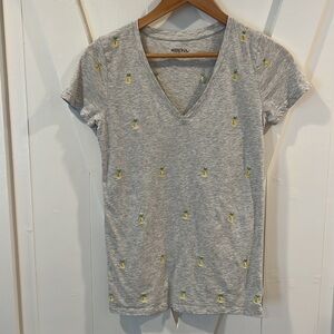 Target Merona V-Neck Grey Lemon Embroidered T-Shirt 100% Cotton Size Small